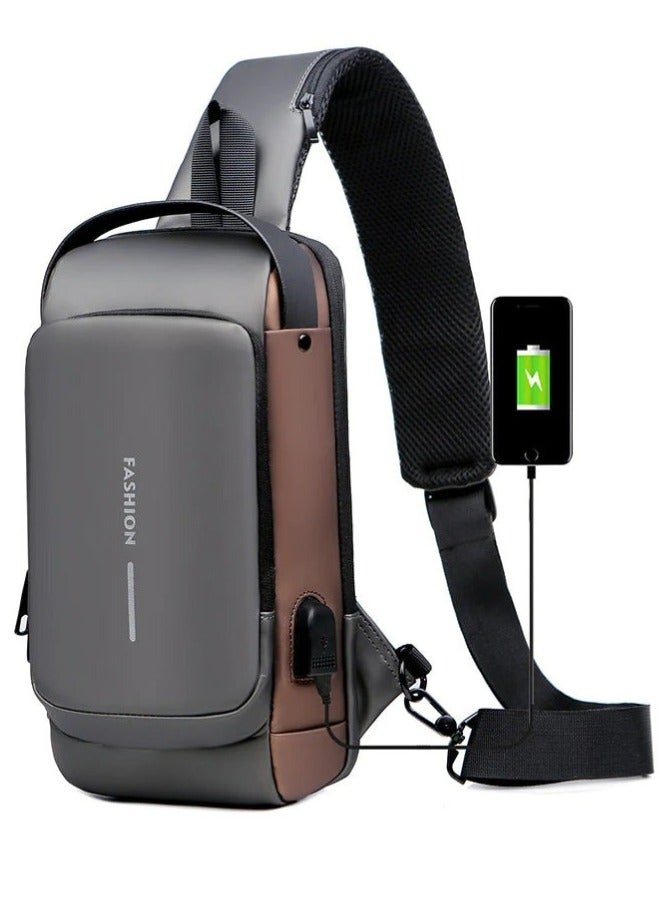 Waterproof Polyester Slim Unisex Crossbody Sling Bag Chest Backpack Men's Shoulder Bag, Leisure Travel Handbag, Hard Shell Anti-Theft Chest Bag - Image 1